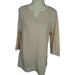 Croft & Barrow Women's M Tunic Pink Geometric Design V-Neckline 3/4 Sleeves